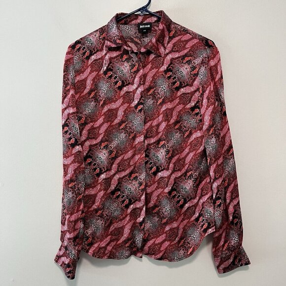 Just Cavalli Silk Red Snake Print Button Front Blouse Size Euro 42 - Picture 1 of 6